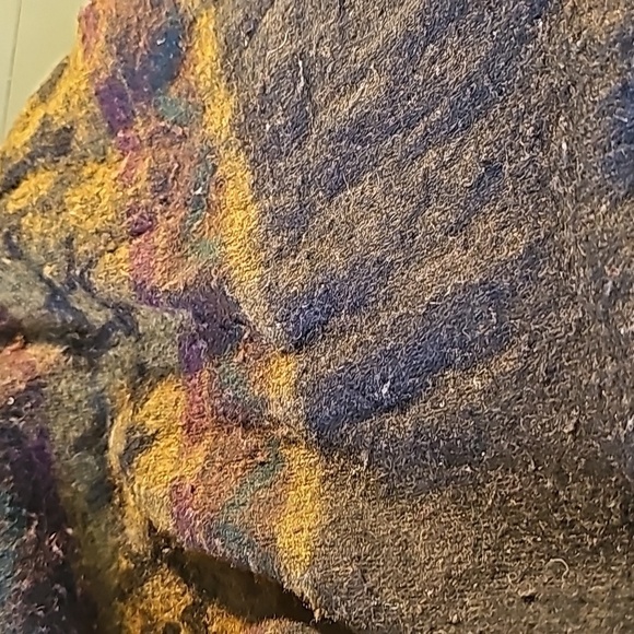 Large scarf made in Italy. Dark colors.Blue, purple, gold. 27" X 75" plus fringe - Picture 8 of 9